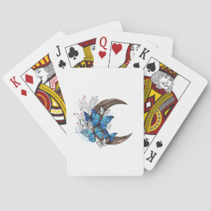 Blue butterflies on wooden crescent playing cards
