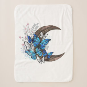 Blue butterflies on wooden crescent sherpa blanket