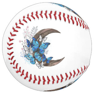 Blue butterflies on wooden crescent softball