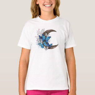 Blue butterflies on wooden crescent T-Shirt