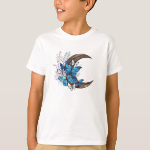 Blue butterflies on wooden crescent T-Shirt