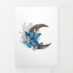 Blue butterflies on wooden crescent Tri-Fold announcement