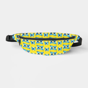 Blue butterflies on yellow bum bags