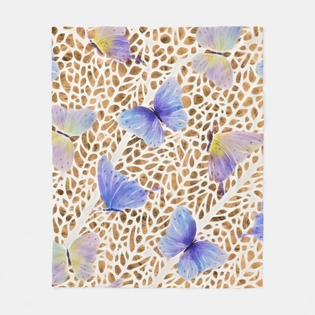 Blue Butterflies Organic Brown Animal Pattern Fleece Blanket (Front)