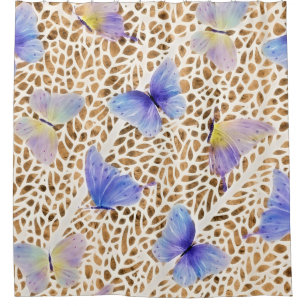 Blue Butterflies Organic Brown Animal Pattern Shower Curtain