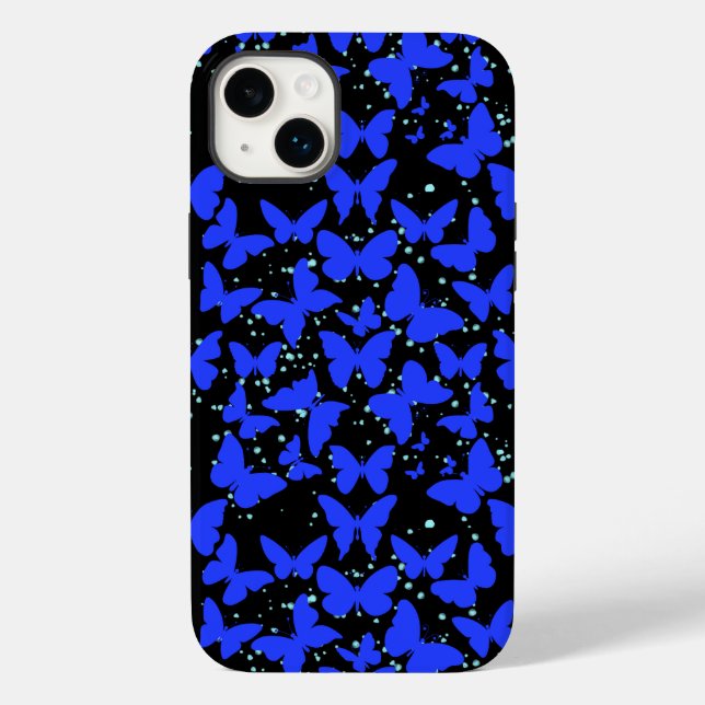 Blue Butterflies Pattern C01.b Black BG Case-Mate iPhone Case (Back)