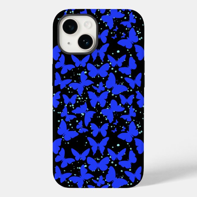 Blue Butterflies Pattern C01.b Black BG Case-Mate iPhone Case (Back)