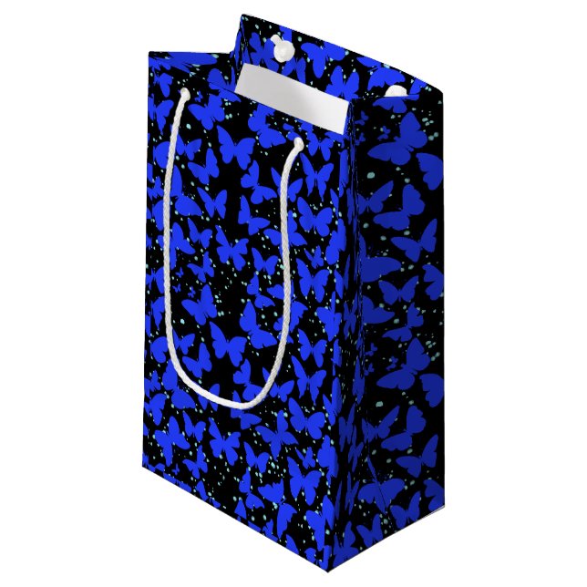 Blue Butterflies Pattern C01.b Black BG Small Gift Bag (Front Angled)