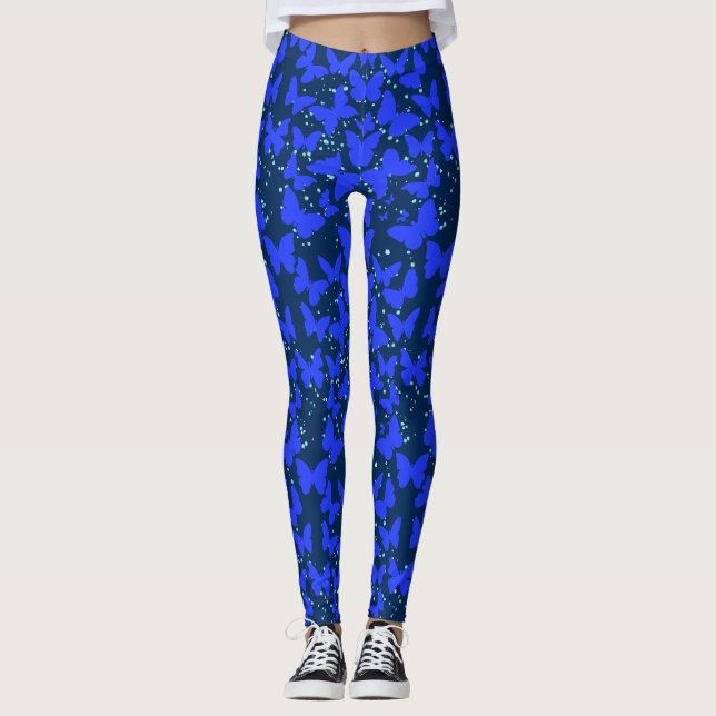 Blue Butterflies Pattern C01.b Dblue BG Leggings (Front)