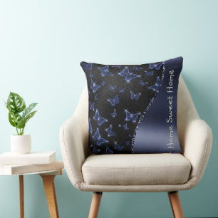 Blue Butterflies Pattern Glam Glitter Personalised Cushion