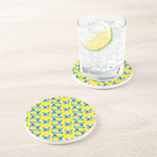 Blue butterflies pattern on yellow coaster