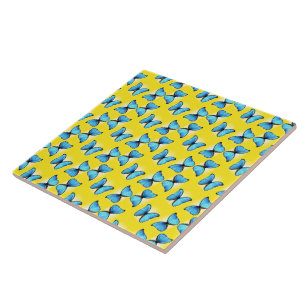Blue butterflies pattern on yellow tile