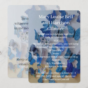 Blue Butterflies Photo 2 Sides Wedding Invitation