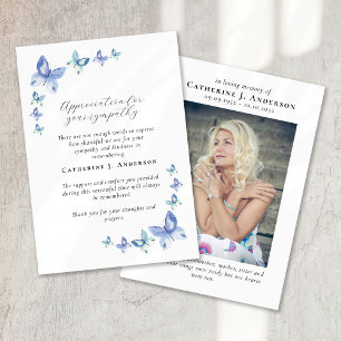Blue Butterflies Photo Sympathy Funeral Memorial Thank You Card