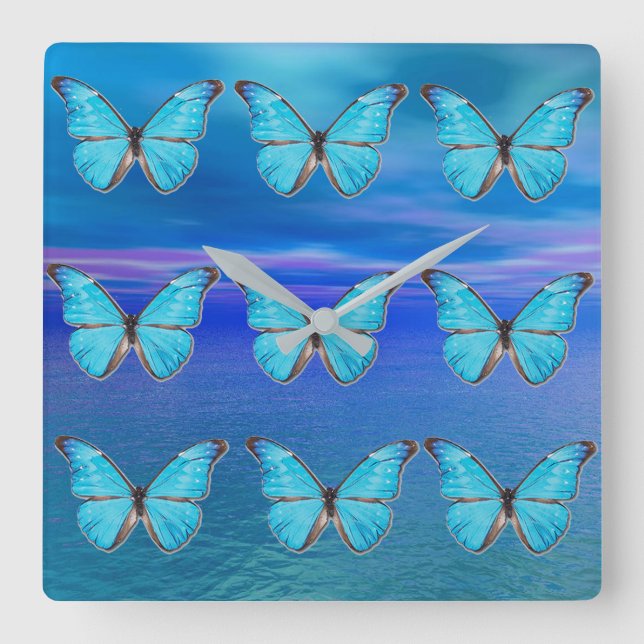 Blue Butterflies Square Wall Clock (Front)