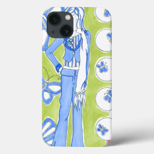 Blue Butterflies Surrounding Glamorous Girl iPhone 13 Case