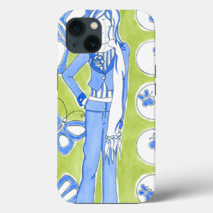 Blue Butterflies Surrounding Glamourous Girl iPhone 13 Case