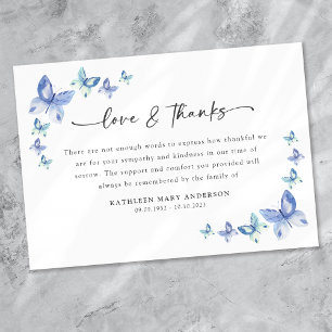 Blue Butterflies Sympathy Funeral Thank You Card