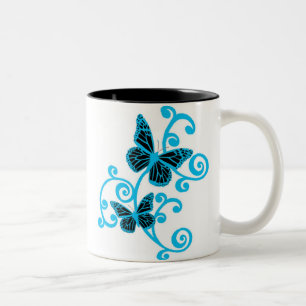 blue butterflies Two-Tone coffee mug