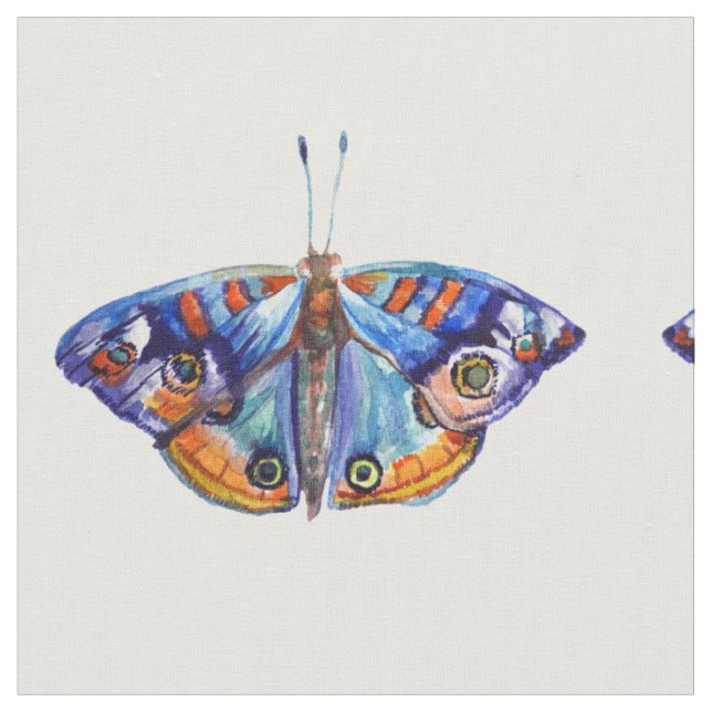 Blue Butterflies Watercolor Art Fabric (Close Up)