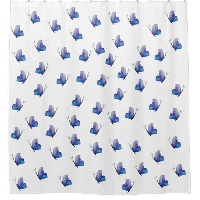 Blue Butterflies Watercolor Art  Shower Curtain (Front)