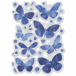 Blue Butterflies Watercolor Nature Painting