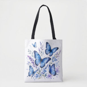 Blue Butterflies Watercolor Painting Tote Bag