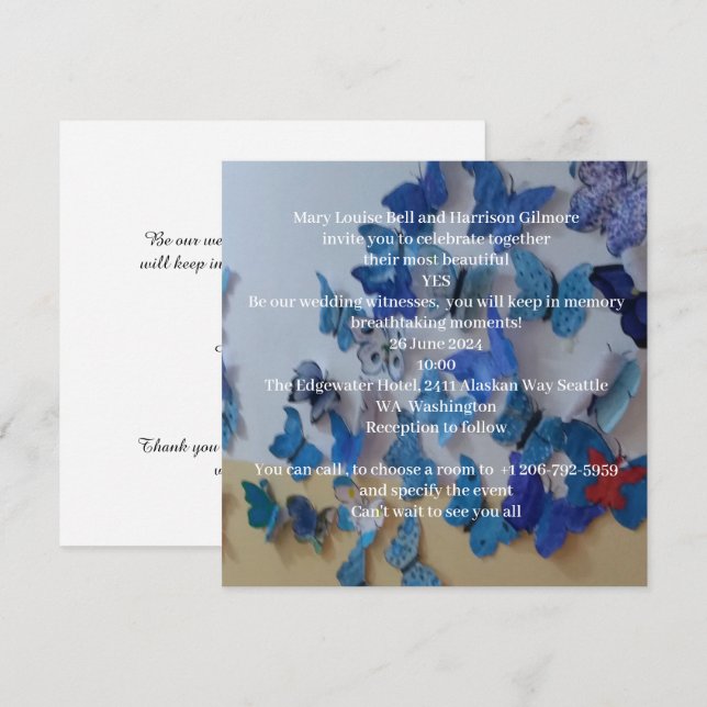 Blue Butterflies Wedding Invitation (Front/Back)