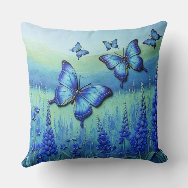 Blue Butterflies with Blue Flowers, Cushion (Back)