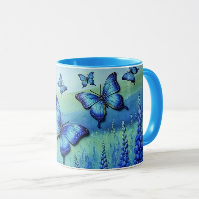 Blue Butterflies with Blue Flowers, Mug (Front Right)