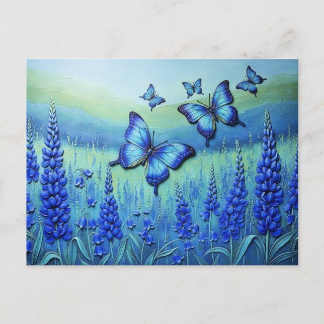 Blue Butterflies with Blue Flowers, Postcard (Front)