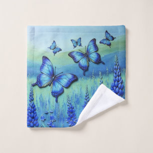 Blue Butterflies with Blue Flowers, Wash Cloth