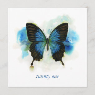 Blue Butterfly 21st Birthday Invitation