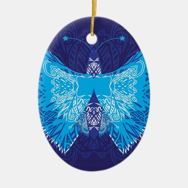 Blue Butterfly Abstract Ceramic Tree Decoration (Front)