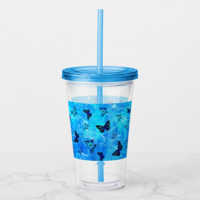 Blue Butterfly Acrylic Tumbler (Front)