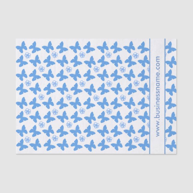 Blue Butterfly and Flower Custom Text Tissue Paper (Front)