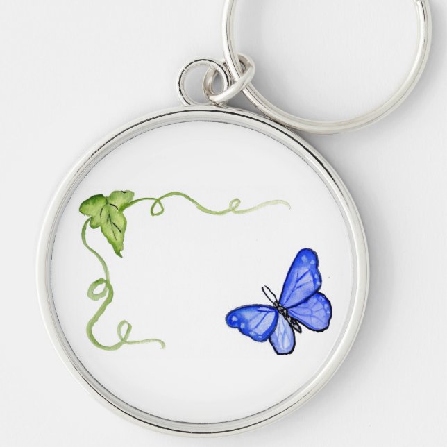Blue Butterfly and Green Vine Keychain Charms (Front)