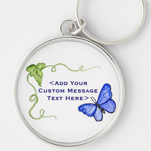 Blue Butterfly and Green Vine Keychain Charms (Front)