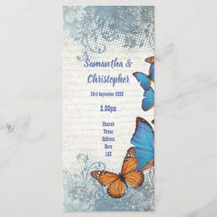 Blue butterfly and lace church wedding program programme