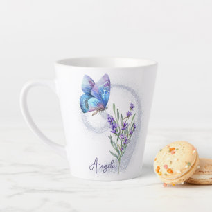 Blue Butterfly and Lavender Personalised Latte Mug
