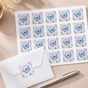 Blue Butterfly and Lavender Personalised Square Sticker