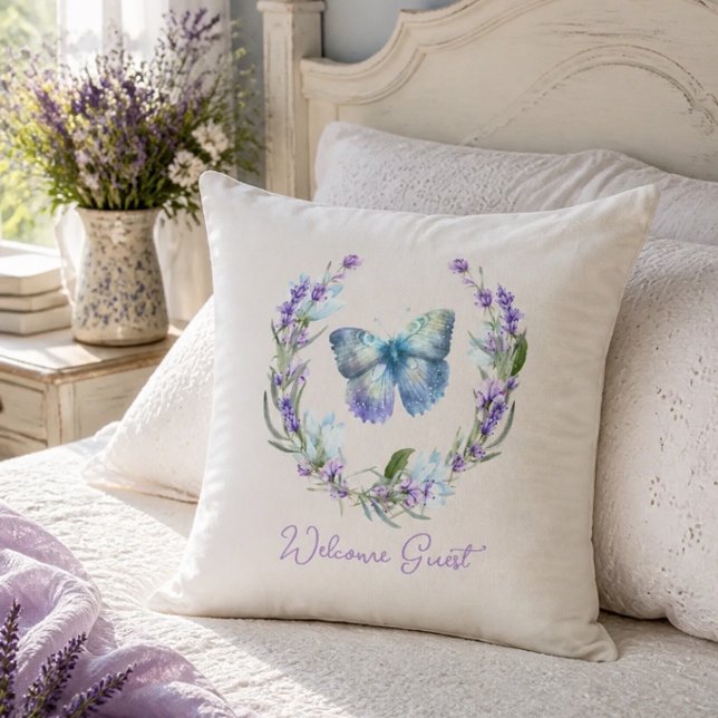 Blue Butterfly and Lavender Wreath Pillow (Creator Uploaded)