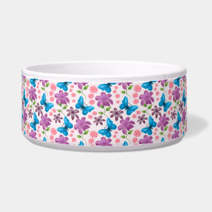 Blue Butterfly and Purple Floral Pattern