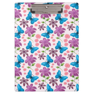 Blue Butterfly and Purple Floral Pattern Clipboard