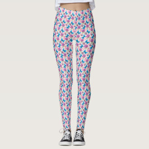 Blue Butterfly and Purple Floral Pattern Leggings
