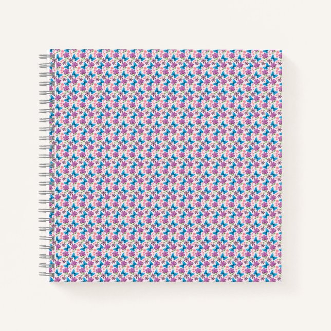 Blue Butterfly and Purple Floral Pattern Notebook (Front)