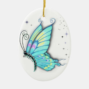 Blue Butterfly and stars Ceramic Tree Decoration