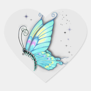Blue Butterfly and stars Heart Sticker