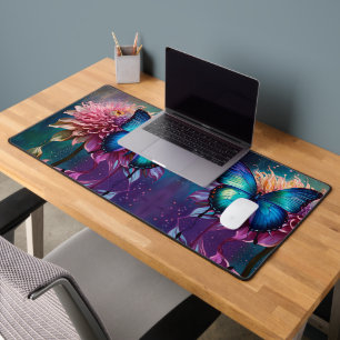 Blue butterfly and the Dahlia Desk Mat