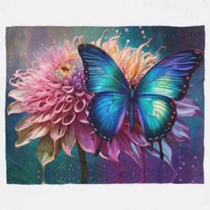 Blue butterfly and the Dahlia Fleece Blanket